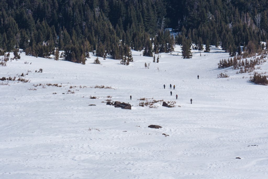 Late morning crew heading up to the stone shelter